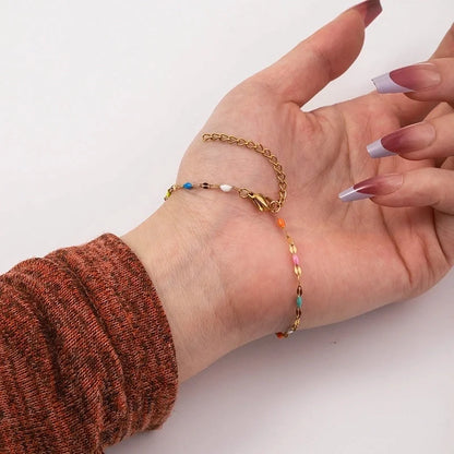 2 Pieces Pastoral Minimalist Geometric 304 Stainless Steel Enamel Bracelets Anklet