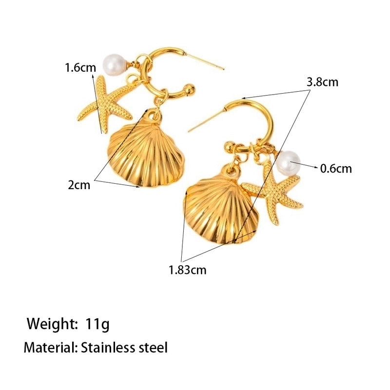Vacation Marine Style Beach Starfish Shell 304 Stainless Steel Artificial Pearls 18K Gold Plated Polishing Plating Stainless Steel Jewelry Sets