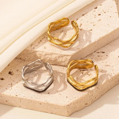 IG Style French Style Geometric 304 Stainless Steel 18K Gold Plated Polishing Enamel Open Rings