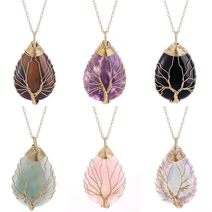 Retro Tree Water Droplets Natural Stone Crystal Charms