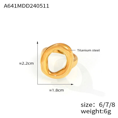 IG Style Minimalist Korean Style Oval 304 Stainless Steel 18K Gold Plated Hollow Out Rings