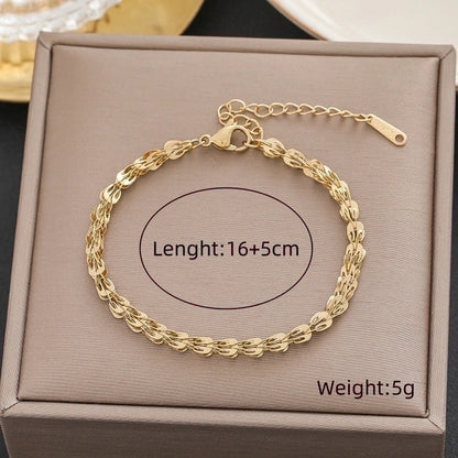 5 Pieces Streetwear Solid Color Titanium Steel 18K Gold Plated Bracelets In Bulk