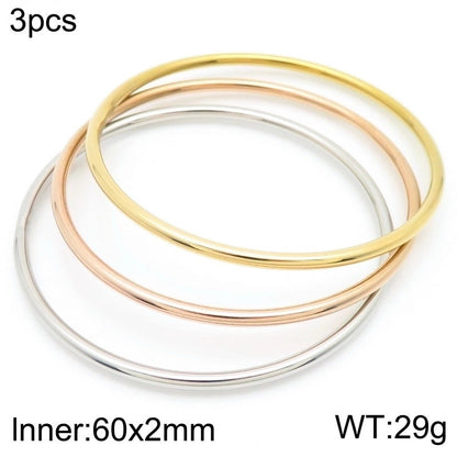 304 Stainless Steel 18K Gold Plated Minimalist Round Solid Color Bangle