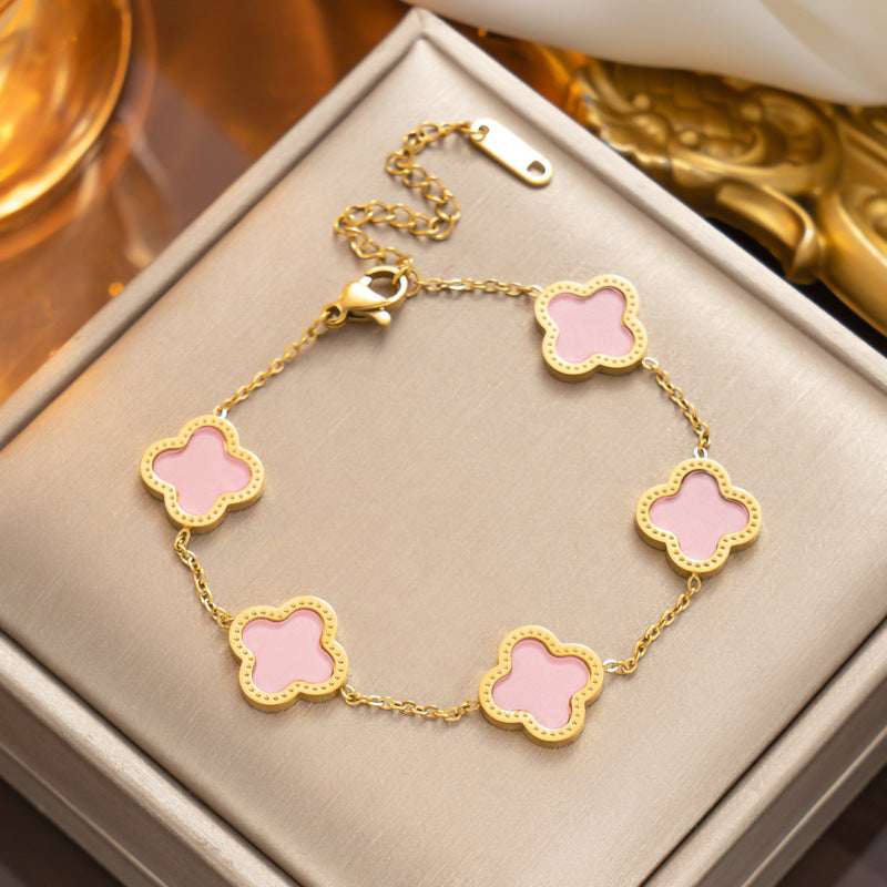 Women Quadrilateral Titanium Steel 18K Gold Plated Bracelets