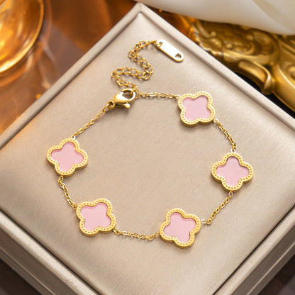 Women Quadrilateral Titanium Steel 18K Gold Plated Bracelets