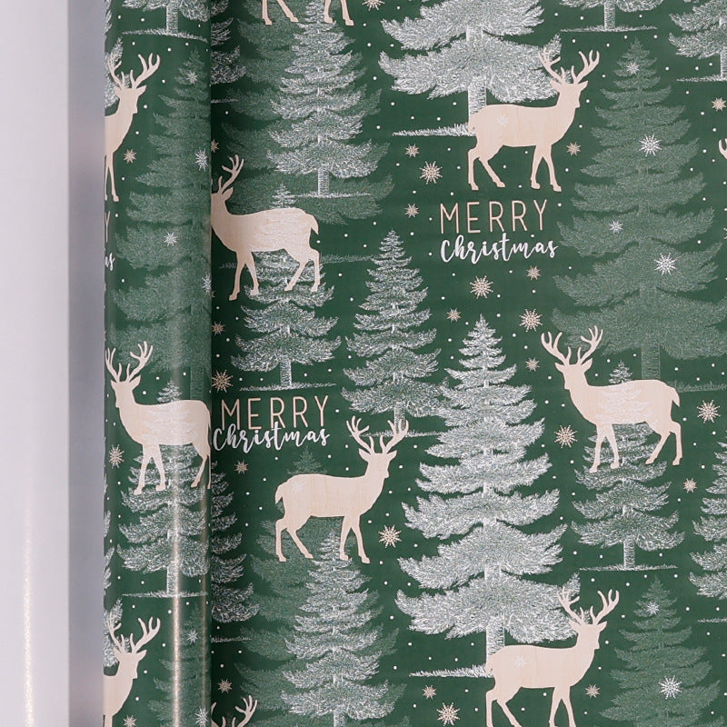 Large Size Gift Wrapping Paper Roll Brown Christmas Reindeer Head Elk Green Plaid Gift Box Recyclable Gift Paper