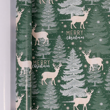 Large Size Gift Wrapping Paper Roll Brown Christmas Reindeer Head Elk Green Plaid Gift Box Recyclable Gift Paper