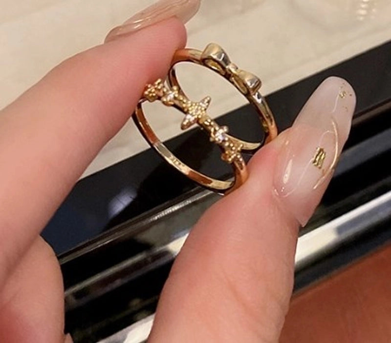 IG Style Geometric Copper Plating Inlay Zircon Rings