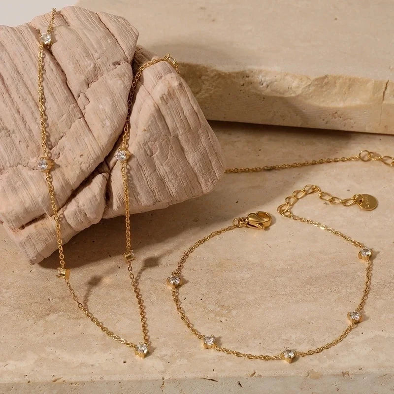 Casual Geometric 304 Stainless Steel Zircon 16K Gold Plated White Gold Plated Gold Plated Plating Inlay Bracelets Anklet Necklace