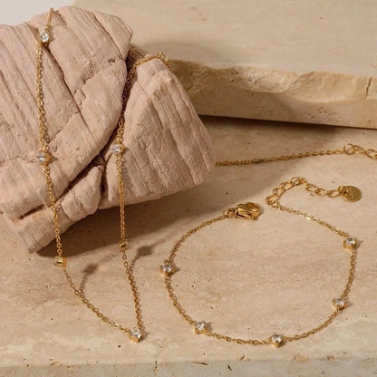 Casual Geometric 304 Stainless Steel Zircon 16K Gold Plated White Gold Plated Gold Plated Plating Inlay Bracelets Anklet Necklace