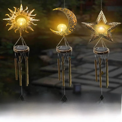 Solar Wind Bell Lamp Iron Lamp Hanging Wind Bell Lamp Outdoor Landscape Lamp Sun Moon Wind Bell
