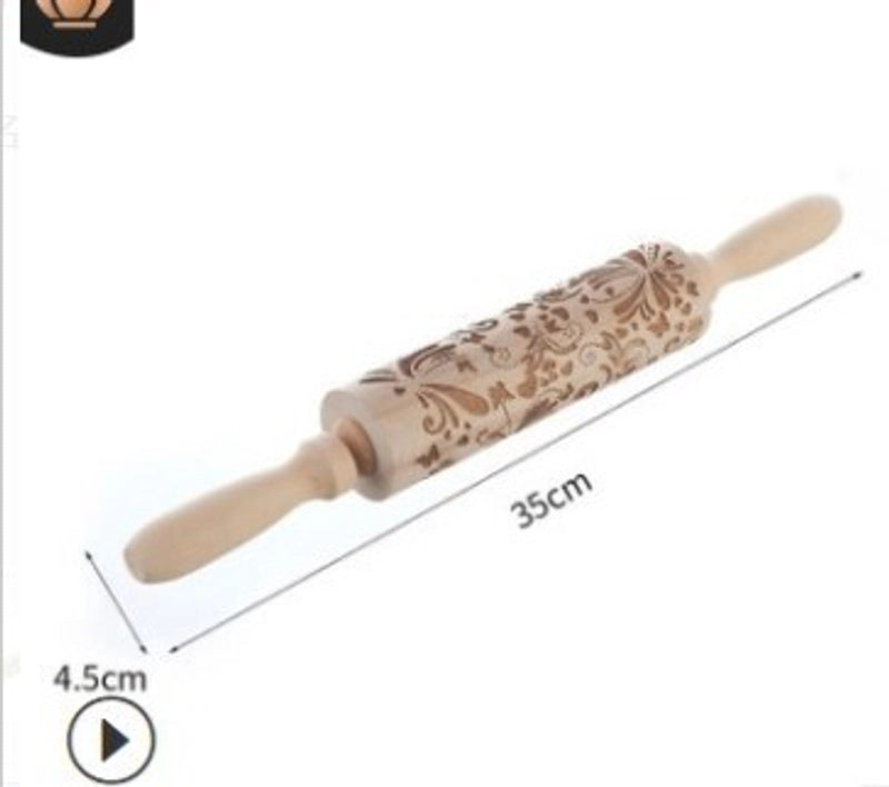 Christmas Retro Leaves Rose Snowflake Wood Rolling Pin 1 Piece
