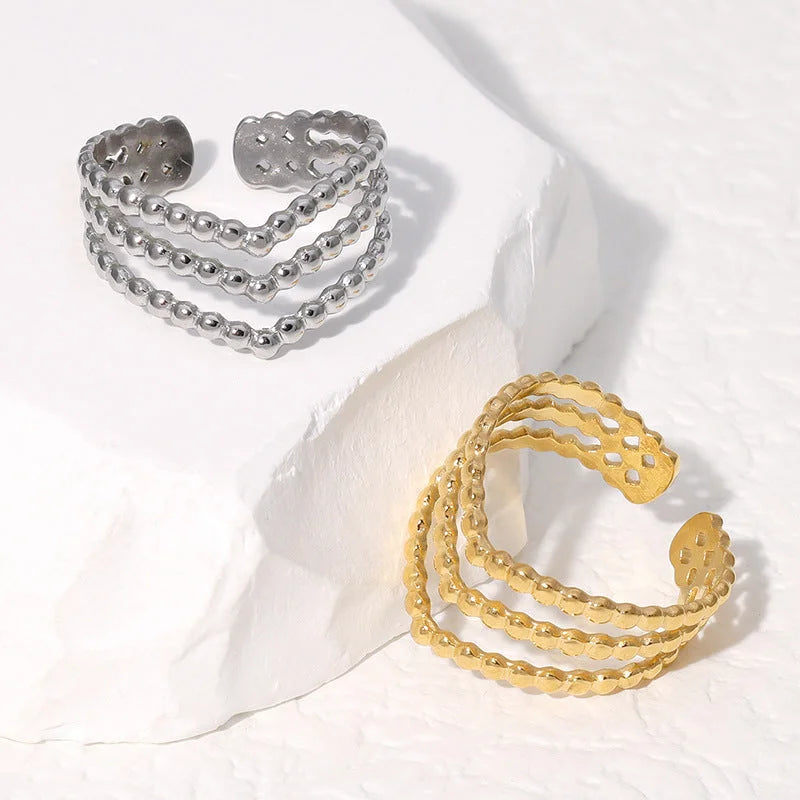 IG Style Open Ring Stripe Polka Dot Geometric Stainless Steel Electroplating Rings