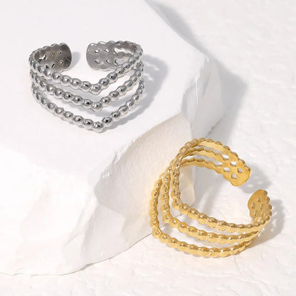 IG Style Open Ring Stripe Polka Dot Geometric Stainless Steel Electroplating Rings