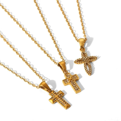 IG Style Cross 304 Stainless Steel Zircon Plating Inlay Pendant Necklace