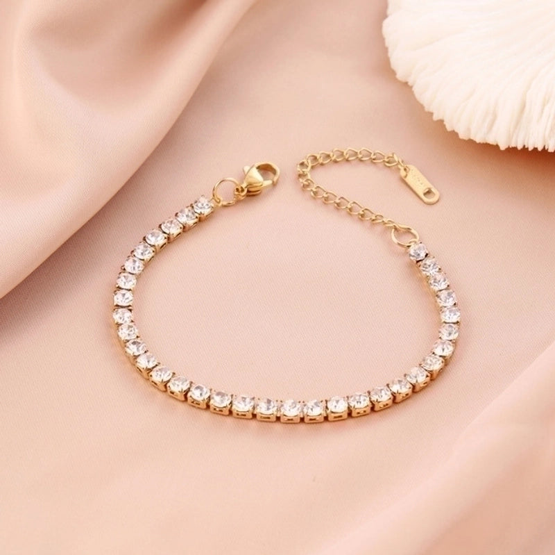 Minimalist Shiny Solid Color Titanium Steel Plating Inlay Zircon Tennis Bracelet