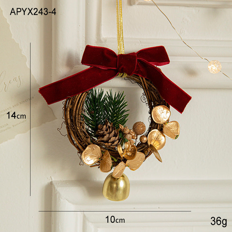 Christmas Ornaments Small Bells Velvet Bows Christmas Tree Pine Cones Scene Decoration Supplies Small Hanging Decorations