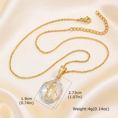 Religion Classic Style Human Virgin Mary 201 Stainless Steel Copper Shell Zircon 18K Gold Plated Pendant Necklace