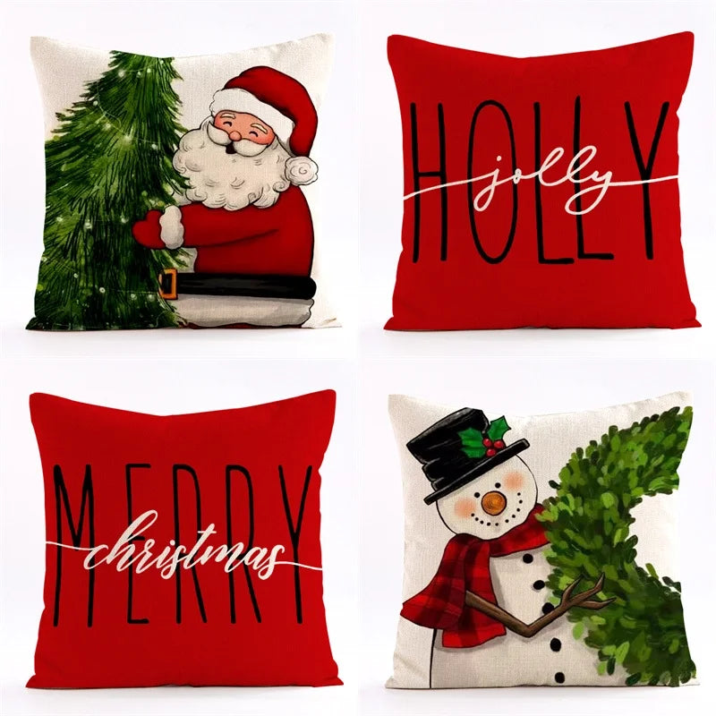 Hot Sale Christmas Printed Pillowcase Snowman Santa Claus Pillow Car Sofa Cushion Pillow