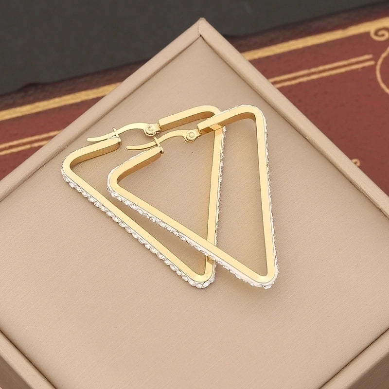 1 Pair Retro Commute Star Water Droplets Heart Shape Inlay Stainless Steel Rhinestones 18K Gold Plated Earrings