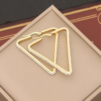 1 Pair Retro Commute Star Water Droplets Heart Shape Inlay Stainless Steel Rhinestones 18K Gold Plated Earrings