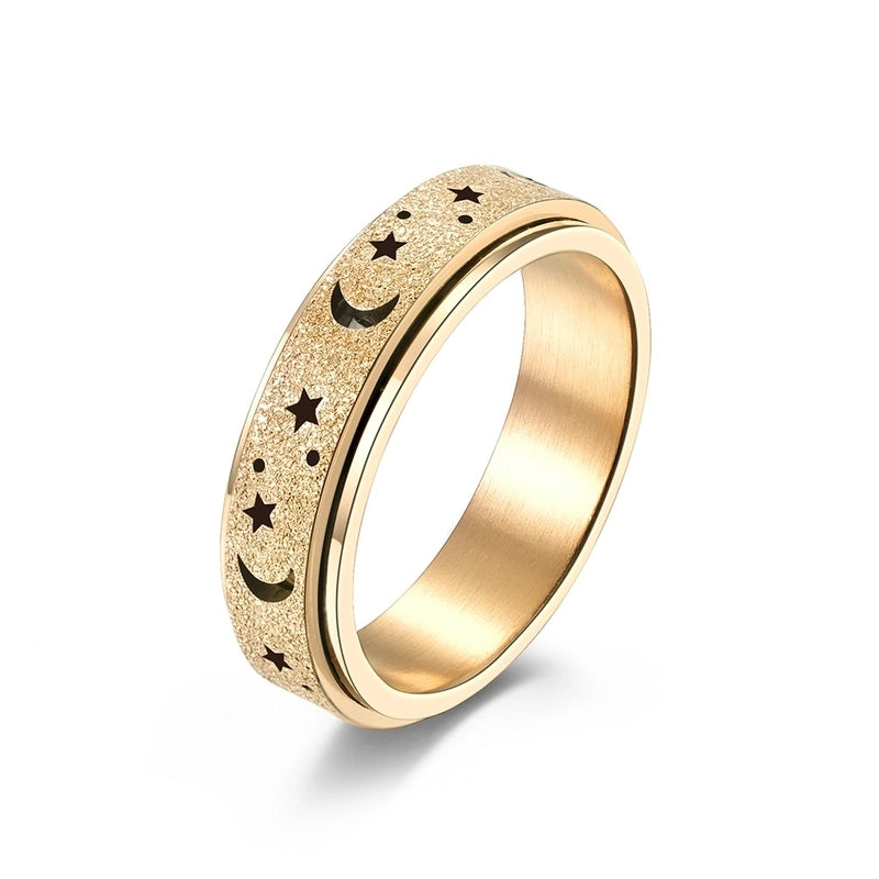 Fashion Frosted Hollow Star Moon Spinning Women's Stainless Steel Ring