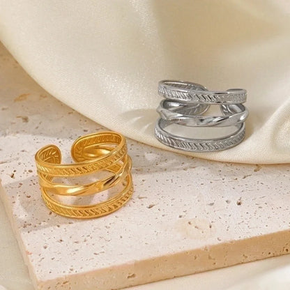 304 Stainless Steel 18K Gold Plated Minimalist Plating Lines Open Rings