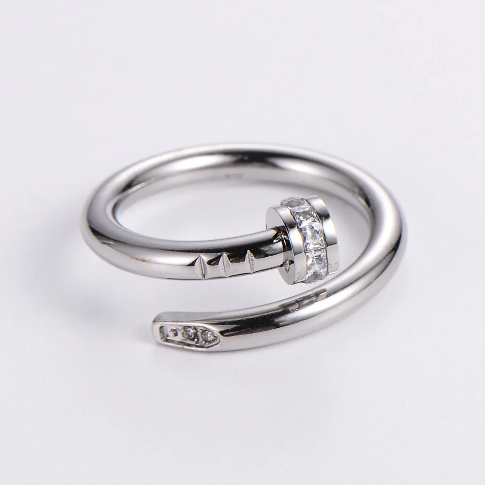 Expressive Stainless Steel Diamond Inlay Rings