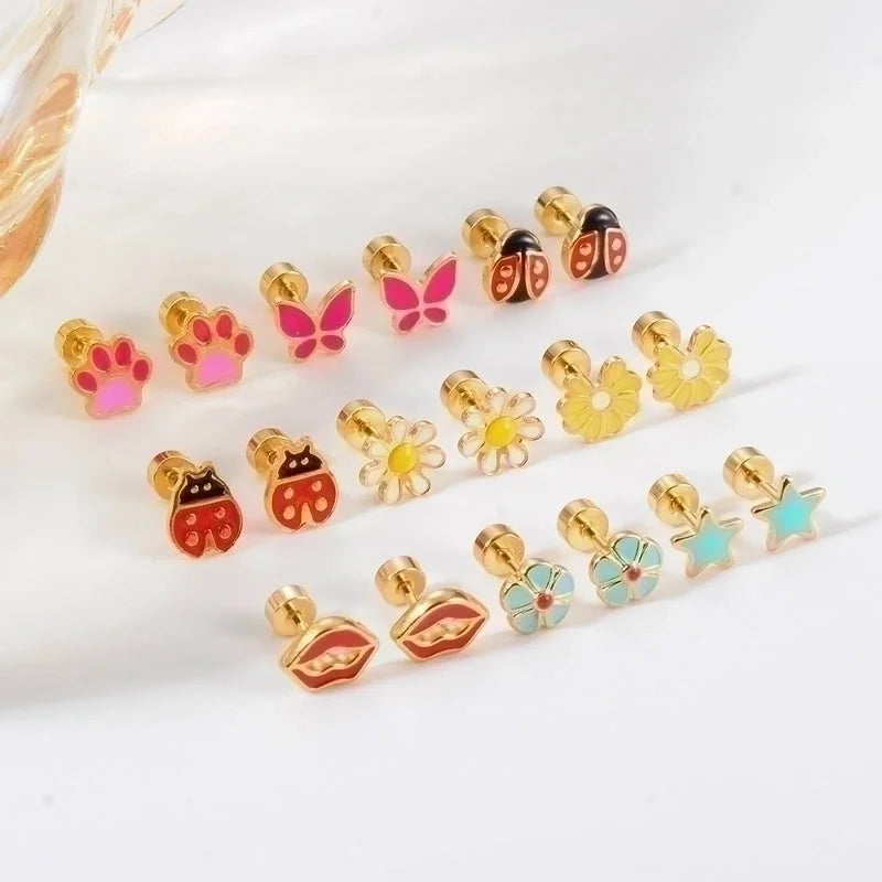 1 Pair Cute Geometric Enamel Plating Stainless Steel Ear Studs