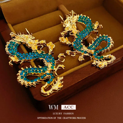 Fashion Dragon Chinese Zodiac Animal Zircon Electroplating Earrings