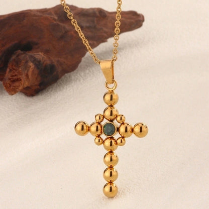 Classic Style Cross 304 Stainless Steel 18K Gold Plated Pendant Necklace