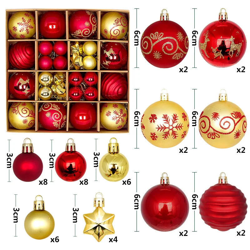 Christmas Ball Gift Box Set Painted Electroplated 44pcs Round Ball Irregular Christmas Ball Ornaments