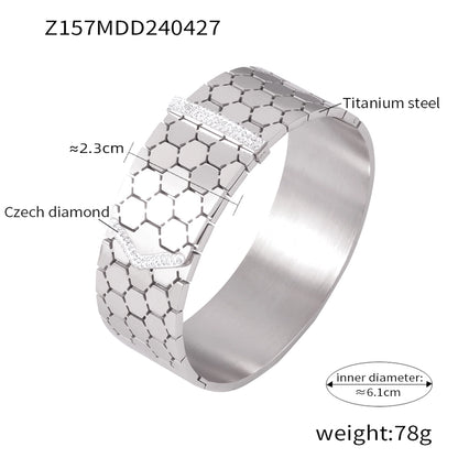 Casual Minimalist Hexagon Round Titanium Steel 18K Gold Plated Rhinestones Bangle In Bulk