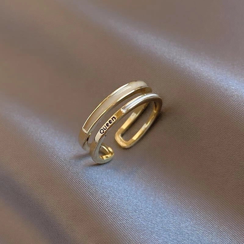 Shiny Geometric Copper Inlay Zircon Open Ring