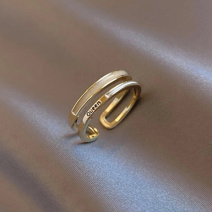 Shiny Geometric Copper Inlay Zircon Open Ring