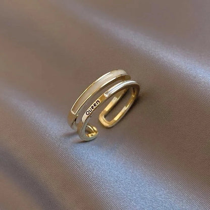 Shiny Geometric Copper Inlay Zircon Open Ring