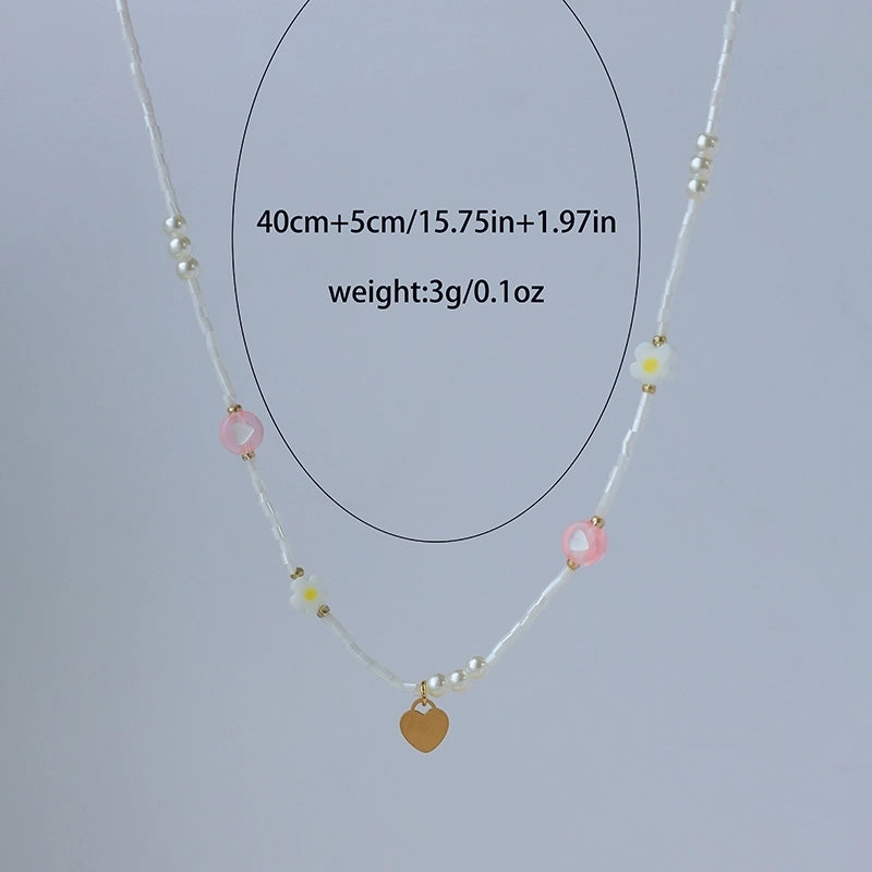 Elegant Cute Sweet Geometric Heart Shape Flower 304 Stainless Steel 14K Gold Plated Beaded Plating Necklace