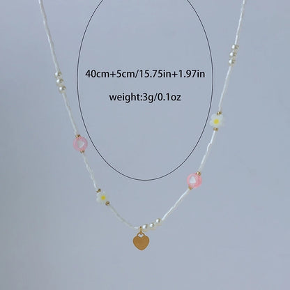 Elegant Cute Sweet Geometric Heart Shape Flower 304 Stainless Steel 14K Gold Plated Beaded Plating Necklace