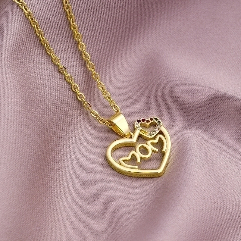 304 Stainless Steel Copper MAMA Plating Letter Zircon Pendant Necklace