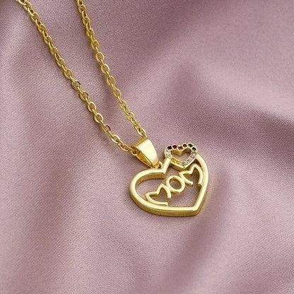 304 Stainless Steel Copper MAMA Plating Letter Zircon Pendant Necklace