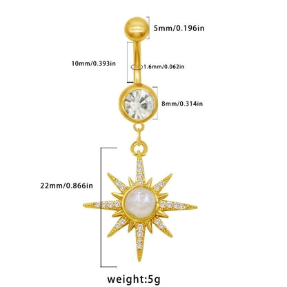 1 Piece Belly Rings Sexy Classic Style Star Heart Shape Butterfly 316L Stainless Steel Alloy Inlay Resin Rhinestones Glass Gold Plated