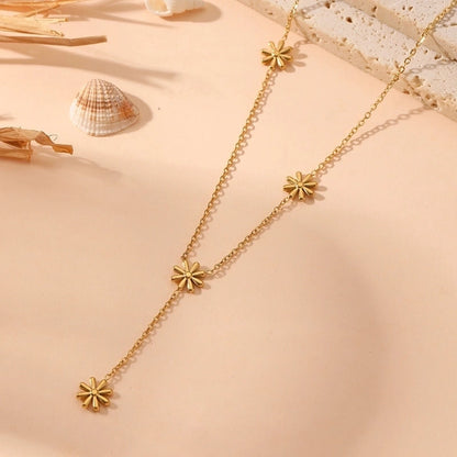 Sweet Minimalist Flower Titanium Steel 18K Gold Plated Bracelets Necklace Jewelry Set