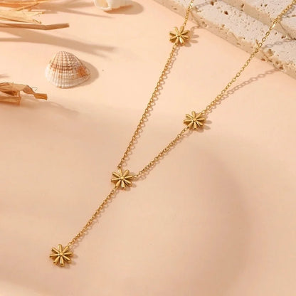 Sweet Minimalist Flower Titanium Steel 18K Gold Plated Bracelets Necklace Jewelry Set