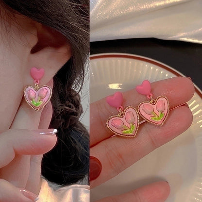 2 Pieces Fashion Heart Shape Flower Copper Beaded Plating Inlay Pearl Zircon Earrings Ear Studs 1 Pair