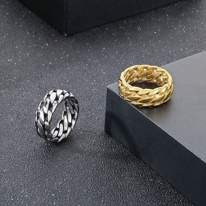 Hip-Hop Round 304 Stainless Steel 18K Gold Plated Rings