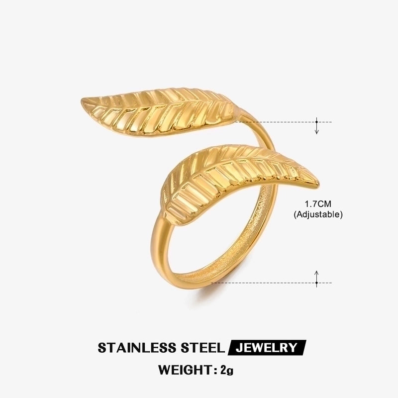 304 Stainless Steel 18K Gold Plated Minimalist Plating Leaf Open Ring
