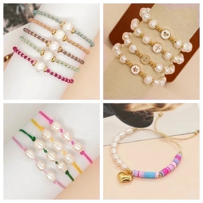 Artificial Crystal Freshwater Pearl Copper Beaded Braid Pentagram Bracelets