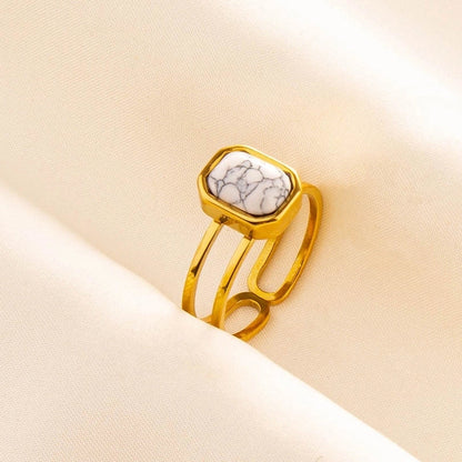 304 Stainless Steel 18K Gold Plated Vintage Style Classic Style Inlay Geometric Artificial Gemstones Imitating Stone Open Rings