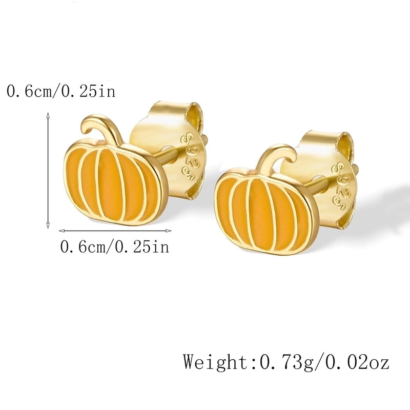 1 Pair Gold Plated 925 Sterling Silver Pumpkin Ear Studs