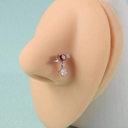 2 Pieces Nose Rings & Studs Streetwear Moon Heart Shape Butterfly 304 Stainless Steel Copper Zircon Inlay Zircon